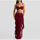 Knitted Twist Bralette And Maxi Skirt Set